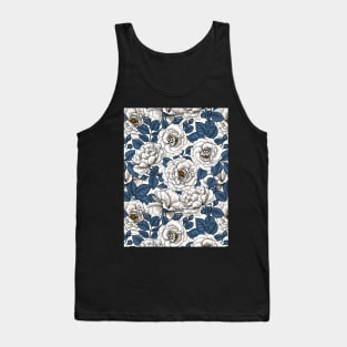 White roses with blue leaves on white Tank Top